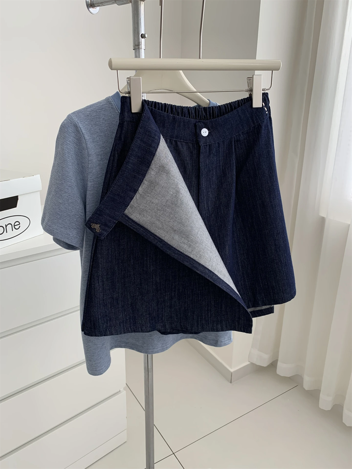 Blue Denim Skirt Spring/Summer Korean Version High Waist Wide Leg A-Line Skirt Pants Fashionable Personalized Women's Shorts