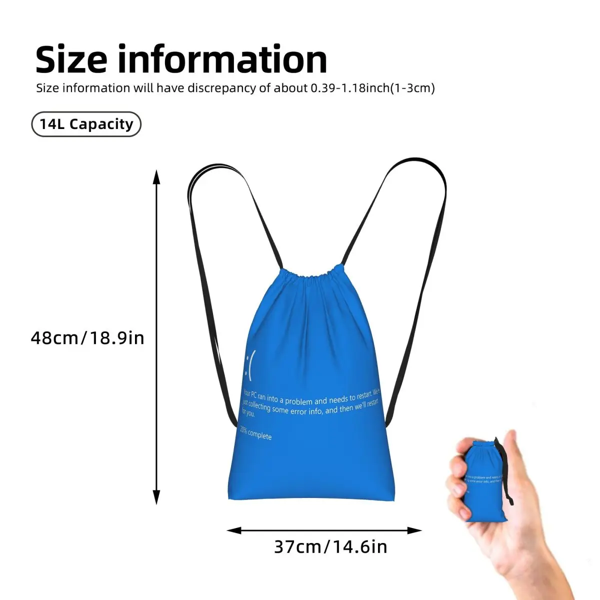 Blue Screen Of Death NEW Drawstring Backpack Sports Gym Bag Lightweight Foldable Storage Drawstring Bag for Men Women