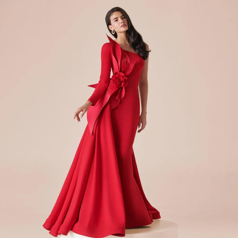 

Casual Formal Jersey Handmade Flower Pleat Ruched Draped Mermaid One-shoulder Long Dresses Evening Dresses Classic Matching