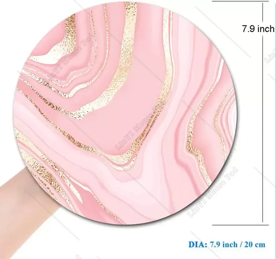 Round Pink Gold Marble Mouse Pad Premium-Textured Small Mouse Mat with Waterproof Non-Slip Rubber Base for Office Work Computer