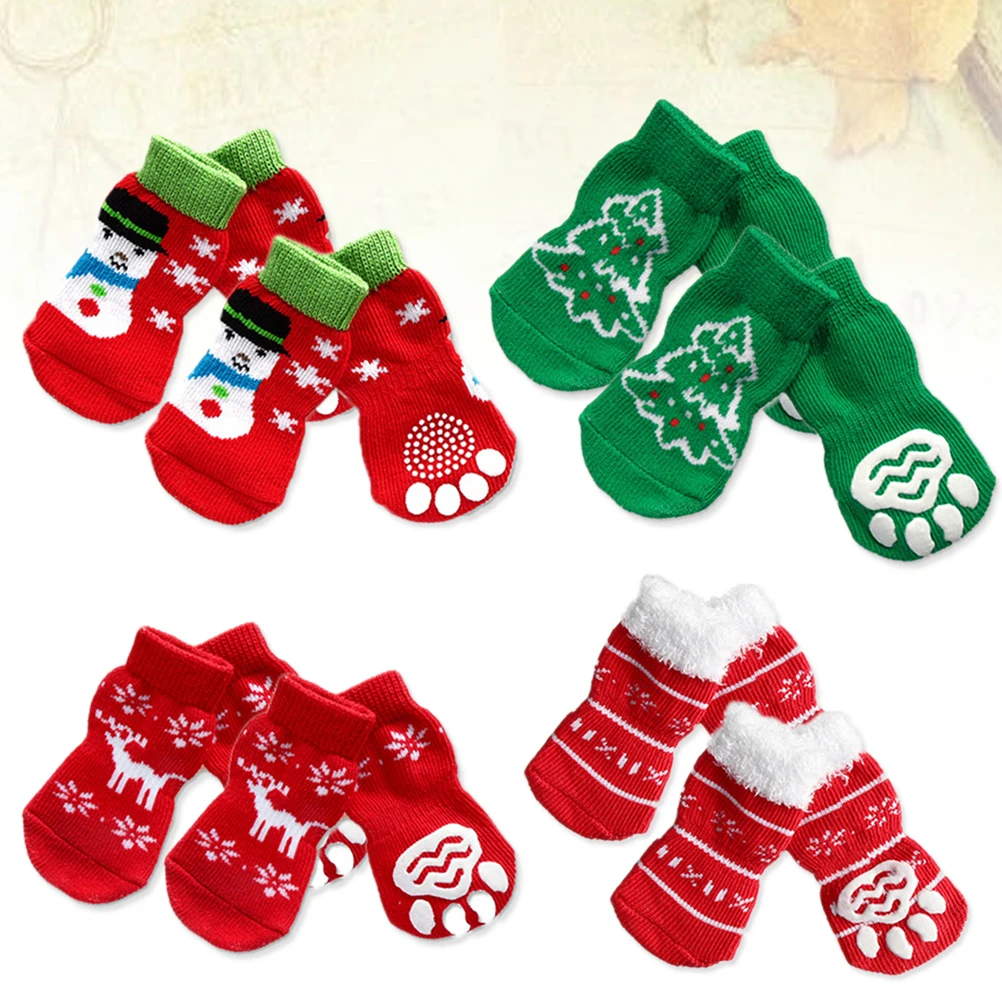 

4 set 4 Sets Pet Dog Cat Non-Slip Cotton Christmas Pattern Size M Anti-Slip Design For Safe Use Keep Paws Clean Cold Snow Ice