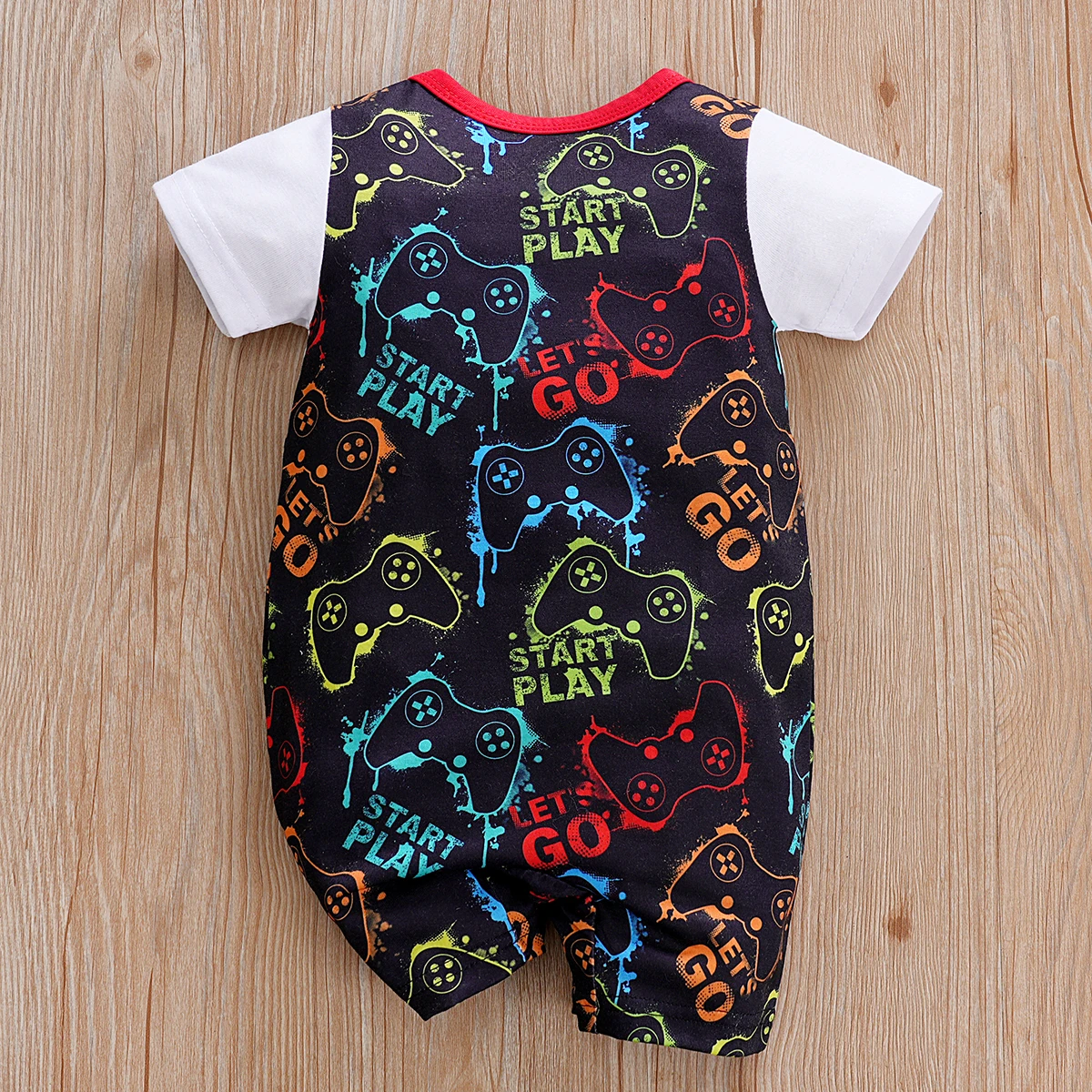 IURNXB Newborn Baby Overall Romper for Boys Infant Short Sleeve Gamepad Printed One Piece Outfit Summer Bodysuit 0-12M