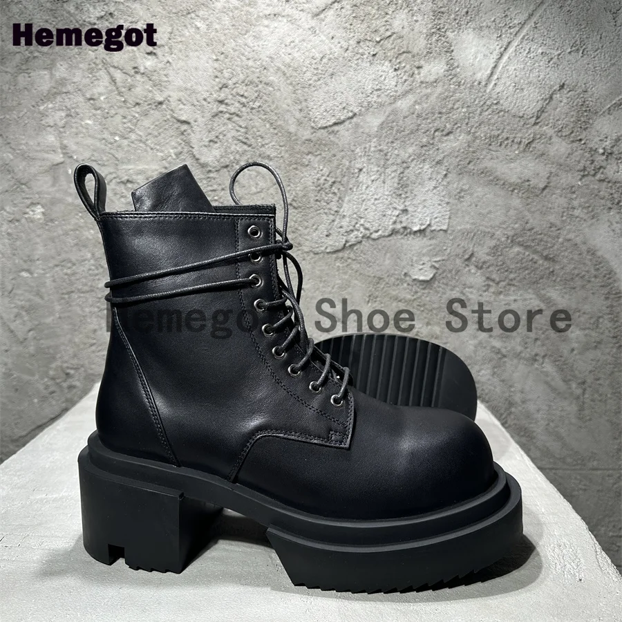 Thick Soled Men's Boots Round Toe High Top Lace-Up Booties Males Breathable Comfortable Outdoor Casual Shoes Handmade Men Botas