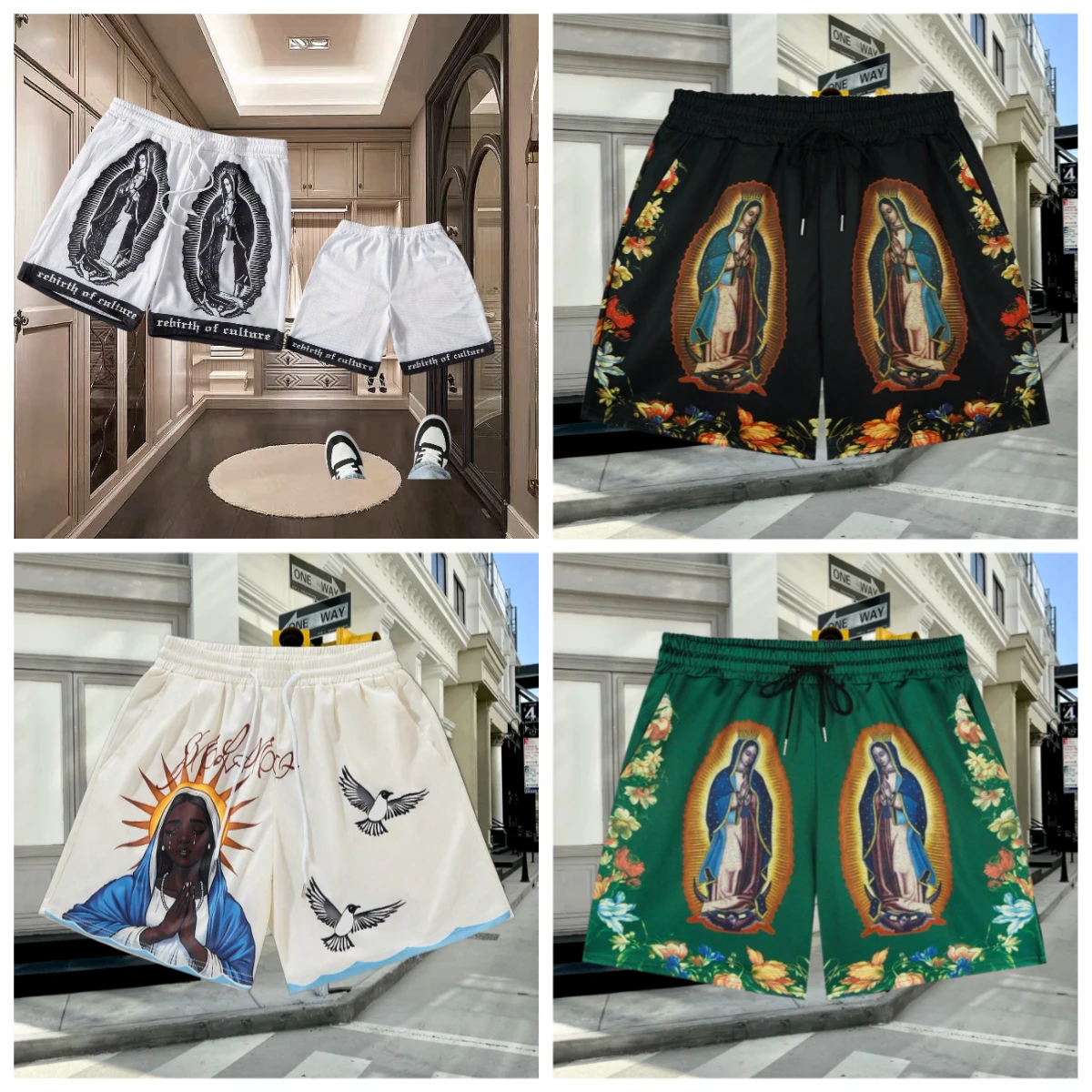 

Модные короткие брюки с рисунком Девы Марии для мужчин, летние трендовые пляжные шорты с 3D принтом для отпуска, крутая уличная одежда, свободные плавки