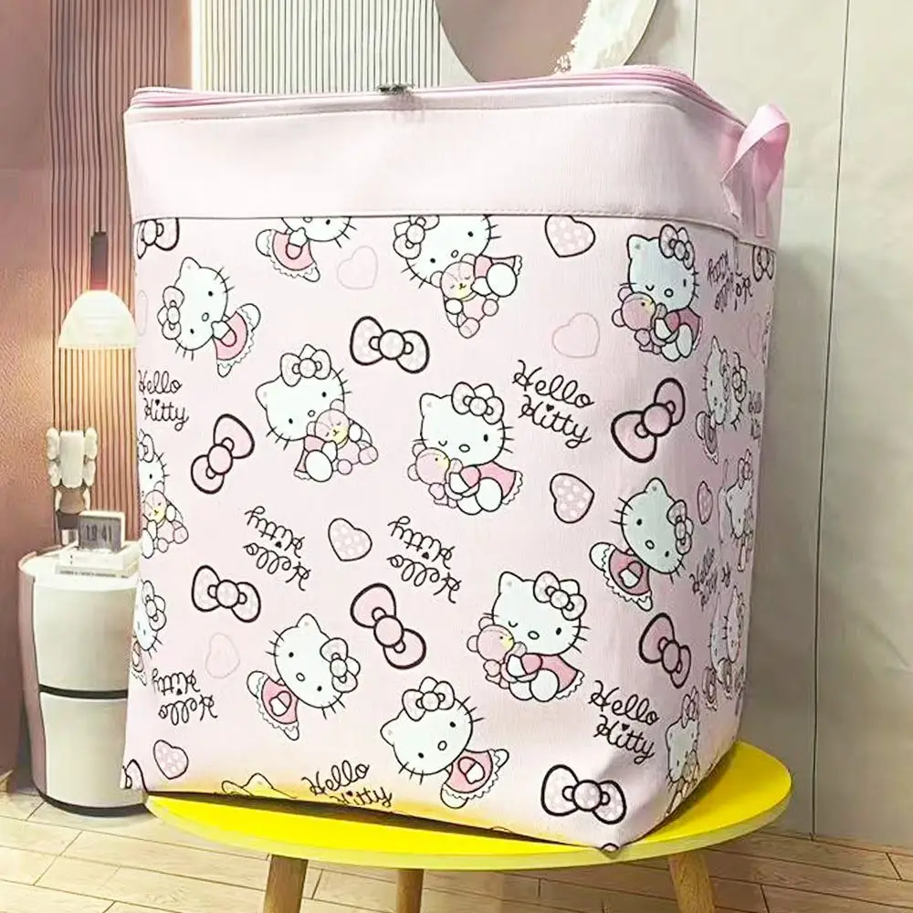 

Kawaii Sanrio Hello Kitty Storage Box [Double Zipper with Lid Steel Rim] Large Capacity Thickened Storage Basket Girl Gift Toys