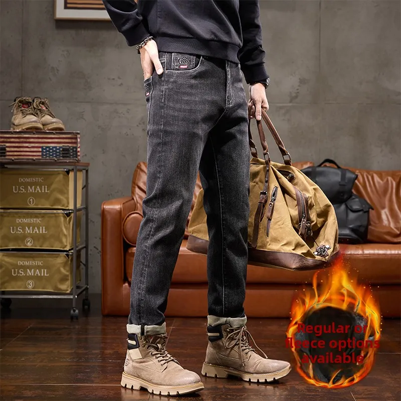 

Зимние теплые джинсы Thiened Fce из хлопкового вельвета со средней посадкой, с вышивкой, прямого кроя, для людей с особыми потребностями