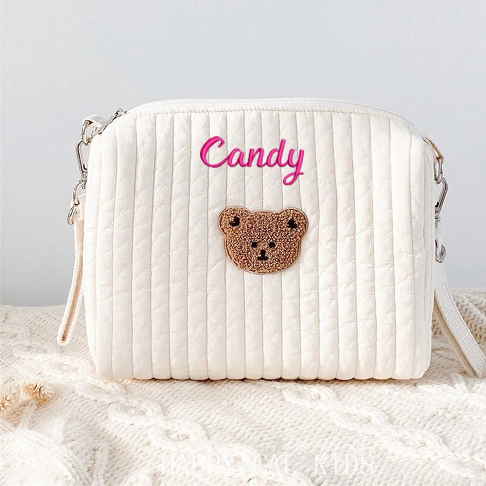 Custom Name Baby Stroller Bag Multi-function Mommy Bear Bag Embroidered Your Name Baby Stroller Accessories Storage Bag