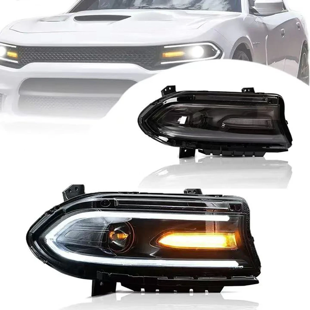 LED Headlights RGB Front Head Lamp for Dodge Charger 2015-2020 Sequential Amber Turn Signal Plug and Play