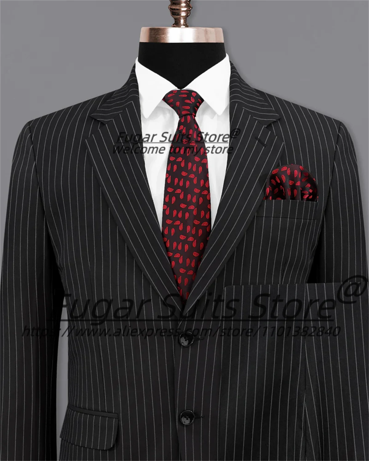 

2025 New Business Black Stripe Men Suits Tailor Made Notched Lapel Groom Tuxedos 2 Pieces Sets Classic Male Blazers Ropa Hombre