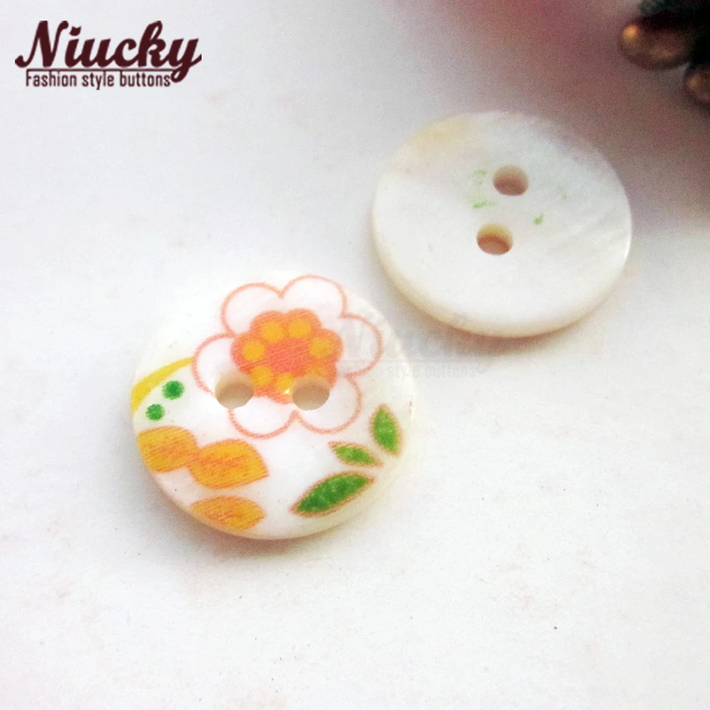 Niucky 15mm Painted Yellow Flowers Shell Sewing Buttons for Clothing  Spring Autum Summer Clothing Accessories Suppies S0101-020