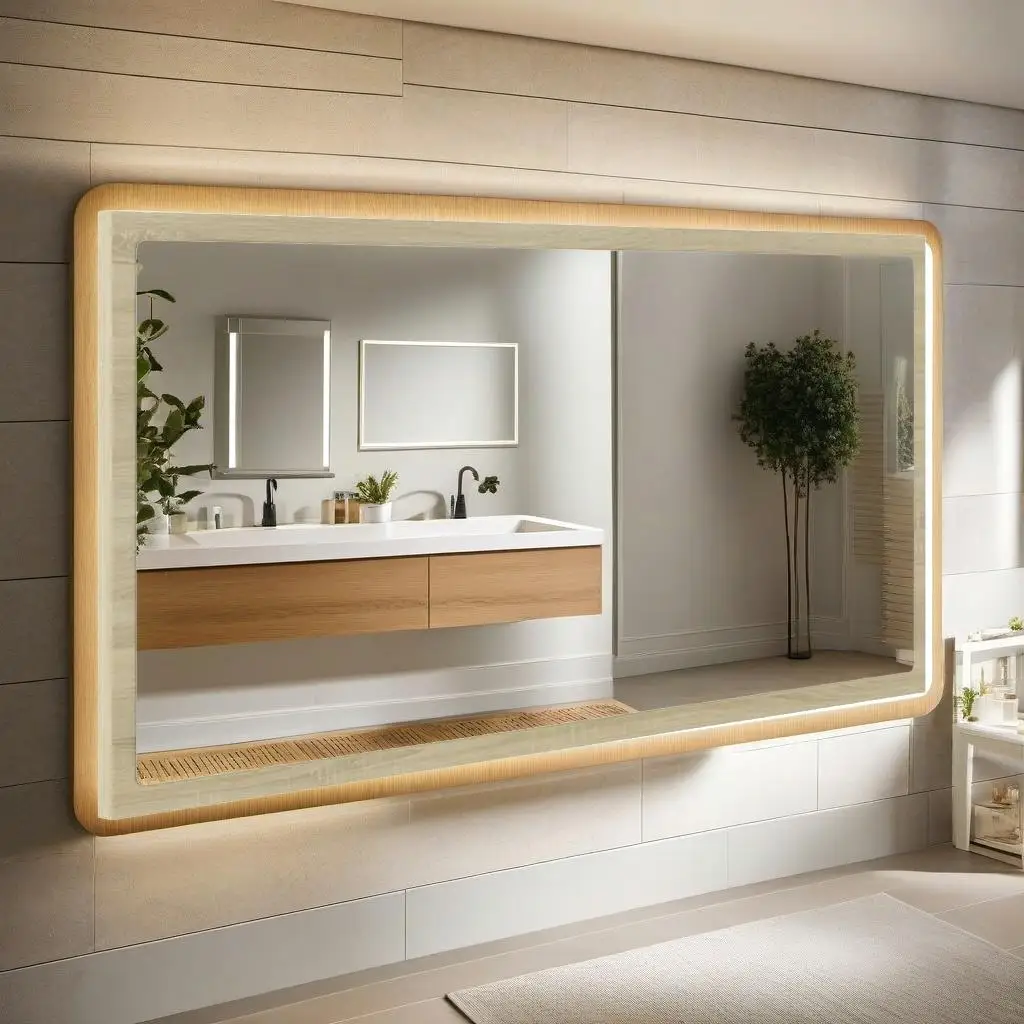 90x8.5x37 cm LED Bathroom Mirror in Sonoma Oak Finish - Acrylic Design