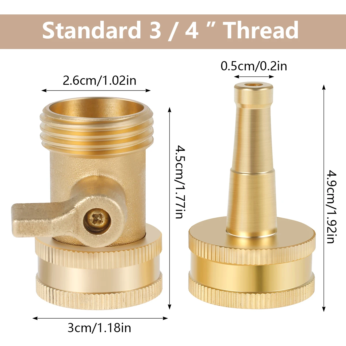 High Pressure Hose Nozzle Solid Brass Sprayer Nozzle Replacement Jet Nozzle with Hose Shut Off Valve for Washing Cleaning Tool