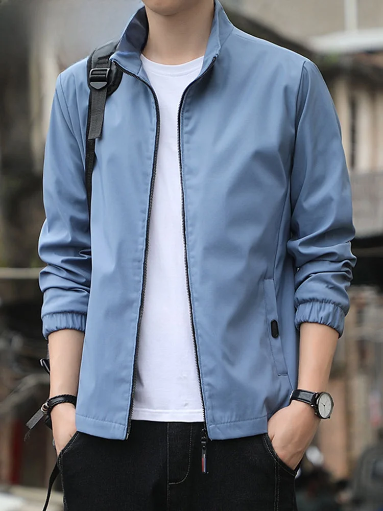 

Spring Autumn Men's Jaet 2020 New Sle Casual Stand Collar Windproof Sports Coat Youth Polyester Long Sve Zipper Closure