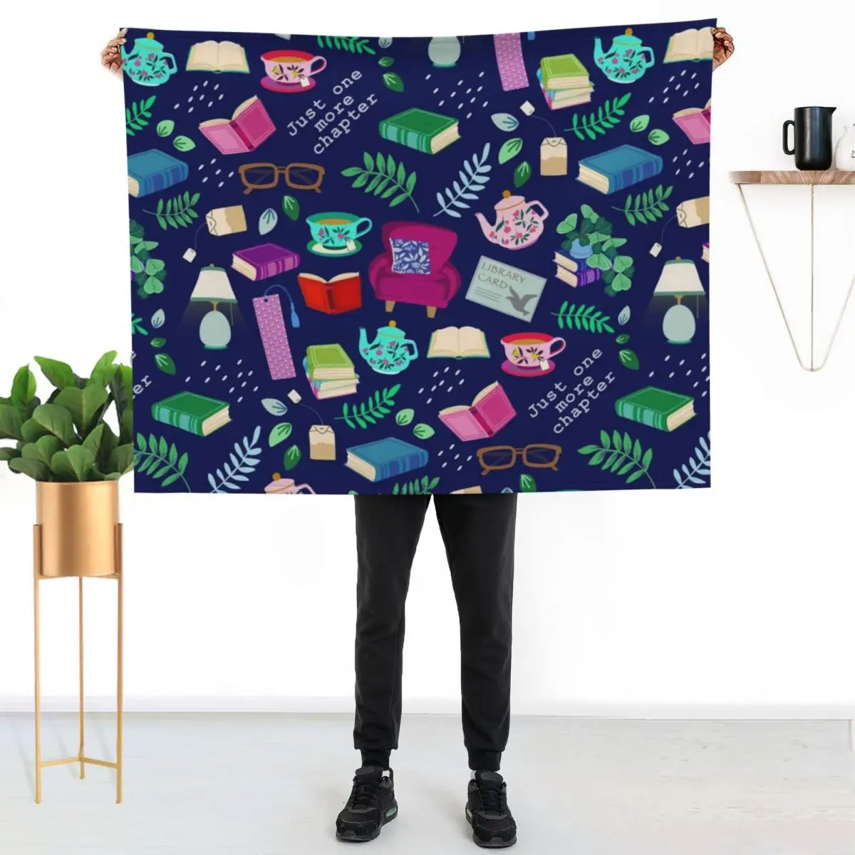 

Cozy books and tea Throw Blanket Foldable Soft Warm Blanket for Outdoor Use