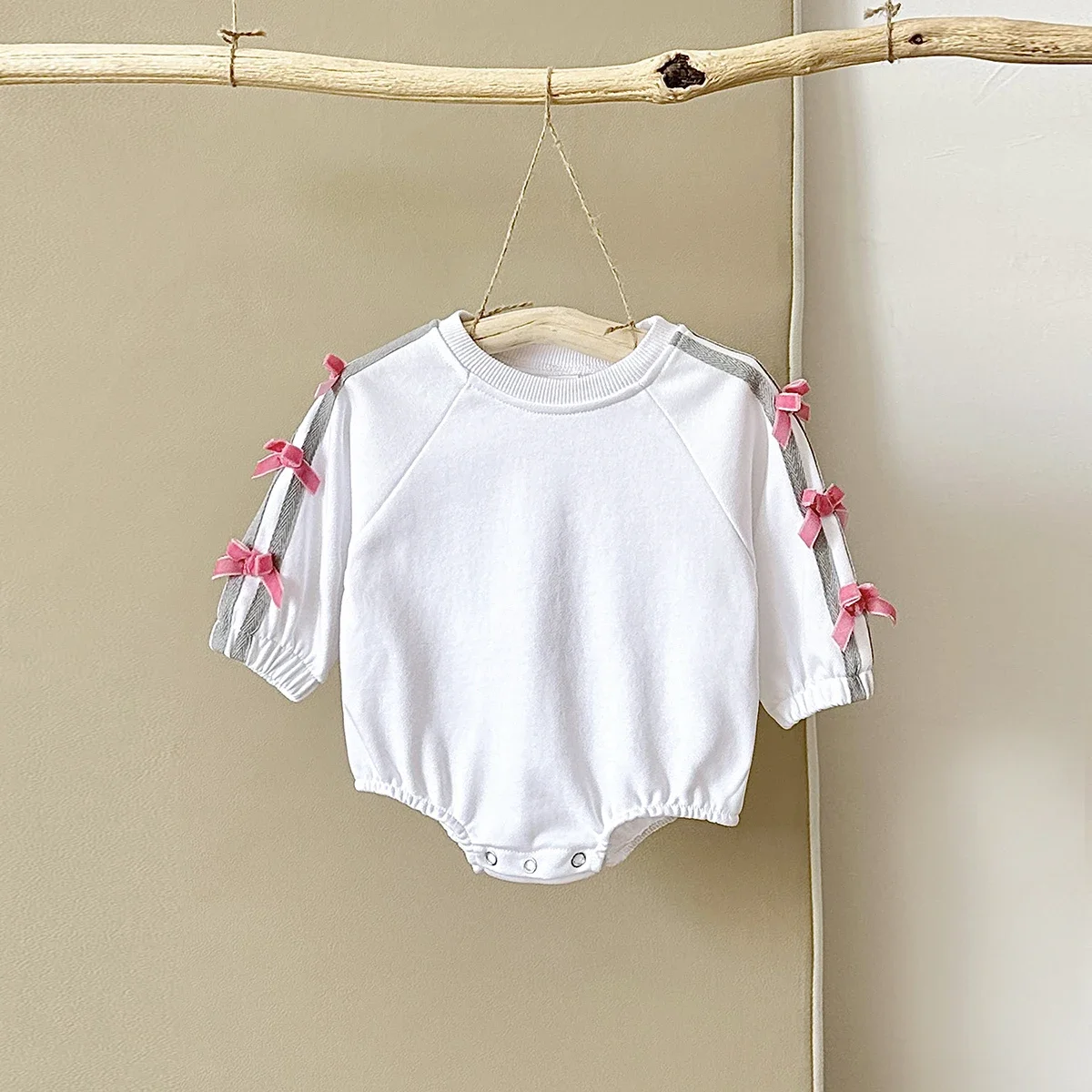 Infant Long Sleeve Triangle Bodysuit Color Stripe Bow Newborn Baby Casual Sports Romper Jumpsuit