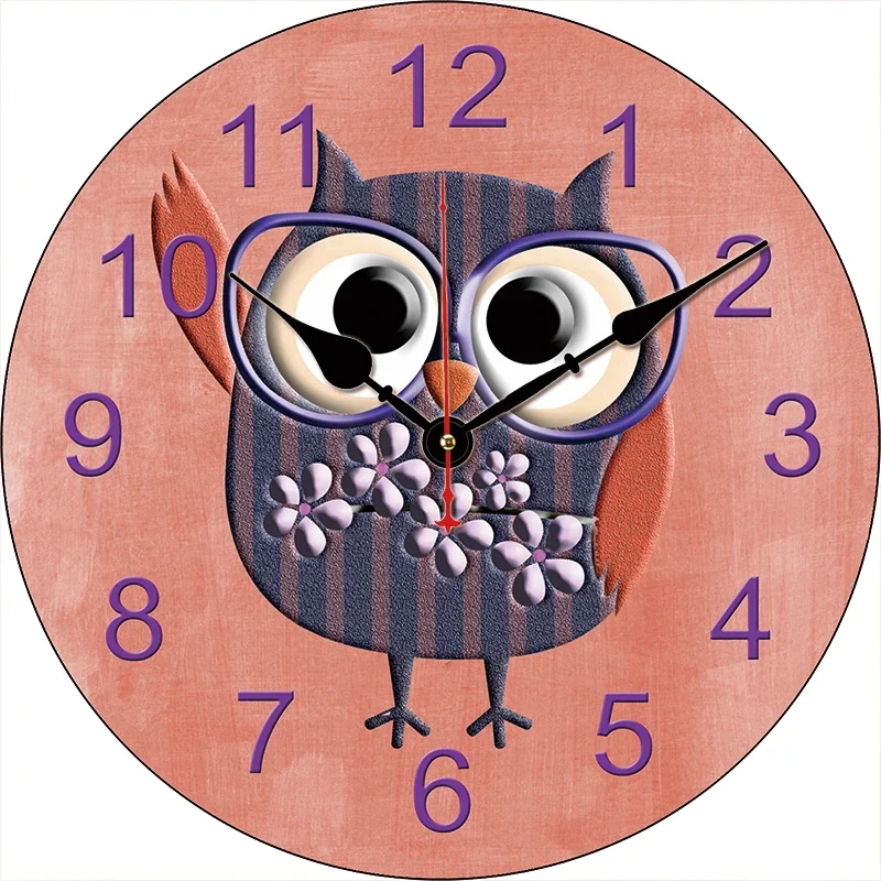 Owl Kitchen Round Wall Clock Large Dinning Restaurant Cafe Decorative Wall Clock Silent Non-Ticking Nice For Gift