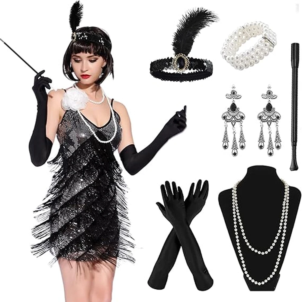 PESENAR Carnival 1920s Flapper Costume Set for Women - Includes Headband, Perfect for Halloween