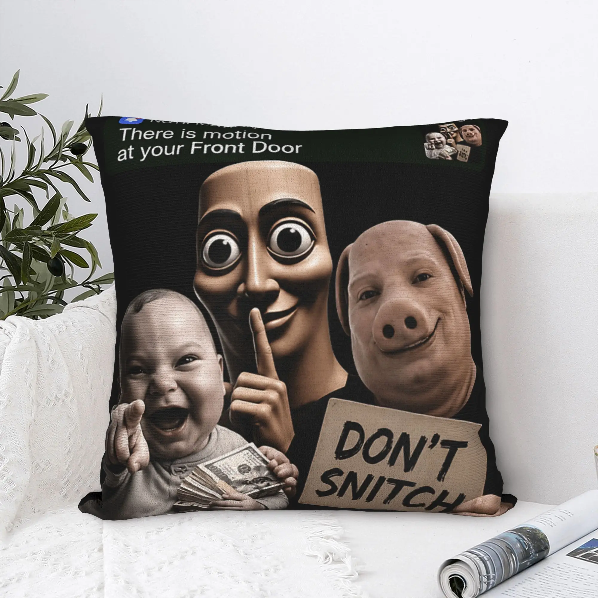 Motion at Your Front Door Tung Sahur John Pork Ai Baby Meme Pillowcases Pillow Case For Sofa Couch Bed Living Room Pillow Cover