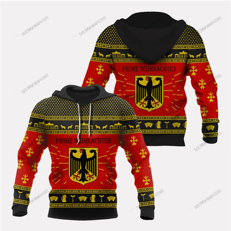 German Flag Emblem 3D Harajuku Print Christmas Fashion Men\'s And Women\'s Sports Outdoor Leisure Daily Loose Comfortable Hoodie