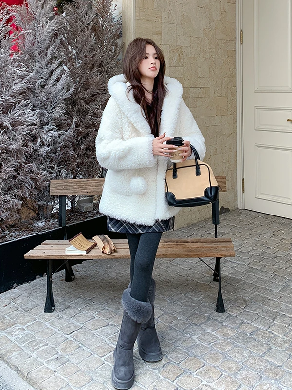 Double-Sided Wear Lamb Fur Jaet Women's ort Sle Autumn Winter Thiened Warm Casual Loose Fit Leather And Fur Inteated