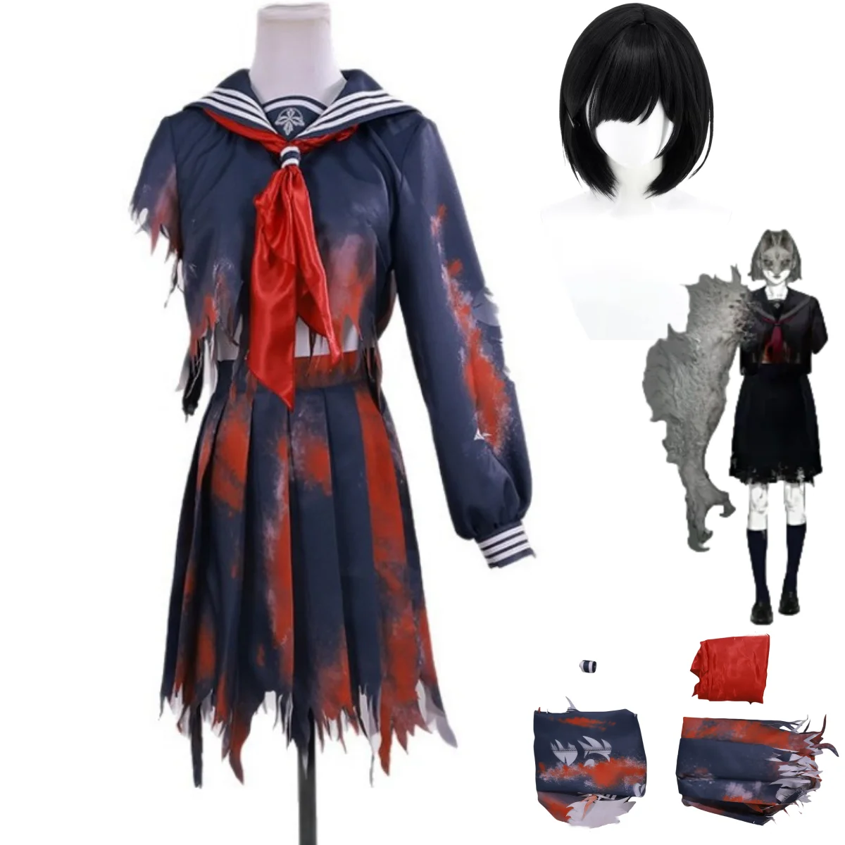 أزياء لعبة SILENT HILL F Shimizu Hinako التأثيرية النسخة التالفة للمعركة JK زي موحد تنورة شعر مستعار بدلة نسائية كرنفال الهالوين