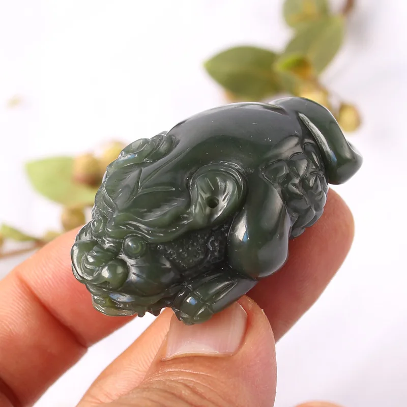 Hetian Golden Waist Piece/Dark Green Gray Jade/Three-Legged Toad Men's Pendant