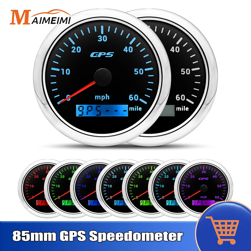 

85mm GPS Speedometer 30/60/80/120/160/200MPH Speed Gauge Meter With GPS Antenna 7 Color LED Backlight For Car Marine Boat Truck
