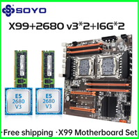 Gaming Motherboard Kit SOYO X99 Dual CPU lntel Xeon E5 2680 V3*2 DDR4 32GB (2*16GB) LGA2011-3 M.2 Desktop Computer components