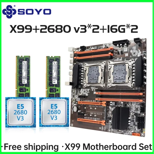 Kit de placa base para juegos SOYO X99 CPU Dual intel Xeon E5 2680 V3 * 2 DDR4 32GB (2*16GB) LGA2011-3 M.2 componentes de computadora de escritorio