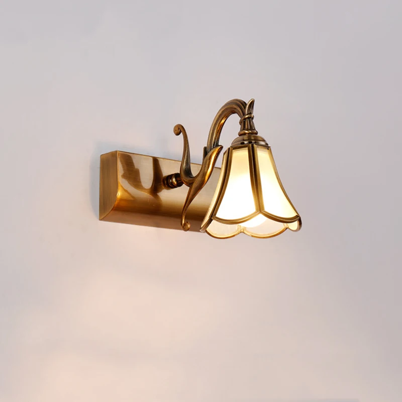 Single Head Mirror Cabinet Wall Light Glass Retro Bronze Bedside Lamp Foyer Bedroom Aisle Europe Decoration Sconce