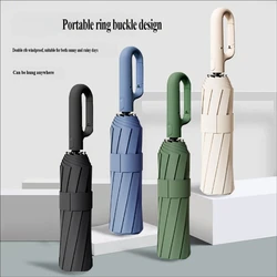 Large Automatic Ring Buckle Folding Umbrella • Business Custom • Black Glue • Windproof • Sun & Rain Dual-Use