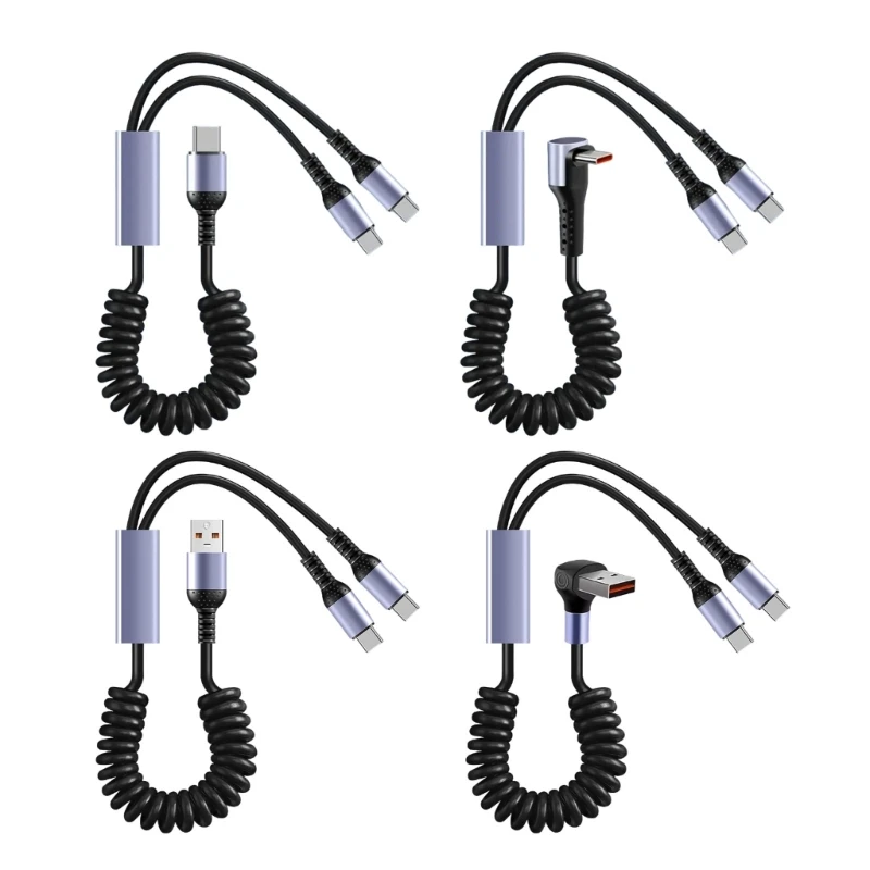 

66W USB C Cable Retractable Spring Design Double Type C Charging Cable, Supports Simultaneous Charging for Two Devices