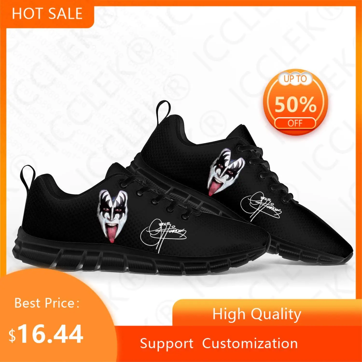 Gene Simmons-Zapatos Deportivos de cantante de Rock para hombre y mujer, zapatillas informales personalizadas de alta calidad, color negro, para adolescentes y niños