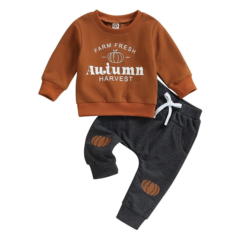 

Baby Boy Halloween Tracksuit Pumpkin Prints Long Sleeve Sweatshirt and Elastic Pants for Toddler Fall 2 Piece Outfits