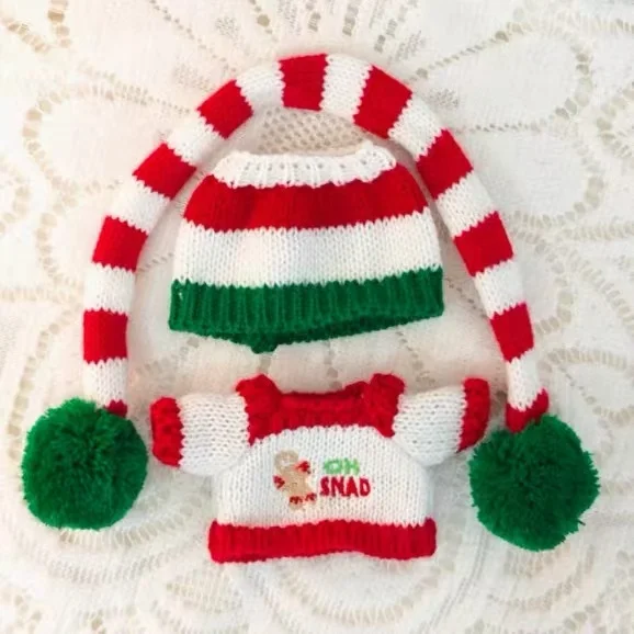 Vêtements D'hiver Pour Poupée 15cm/17cm - Haut, Jupe Et écharpe Rayée - Tenue De Noël Rouge/blanc/vert