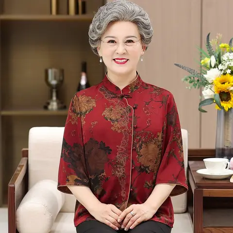 사실상의 셔츠 중노년 여성을 위한 중노년 여성을 위한 중국 스타일 중국 스타일 중년 여성용 여성을 위한 사실상의 셔츠 상의 셔츠