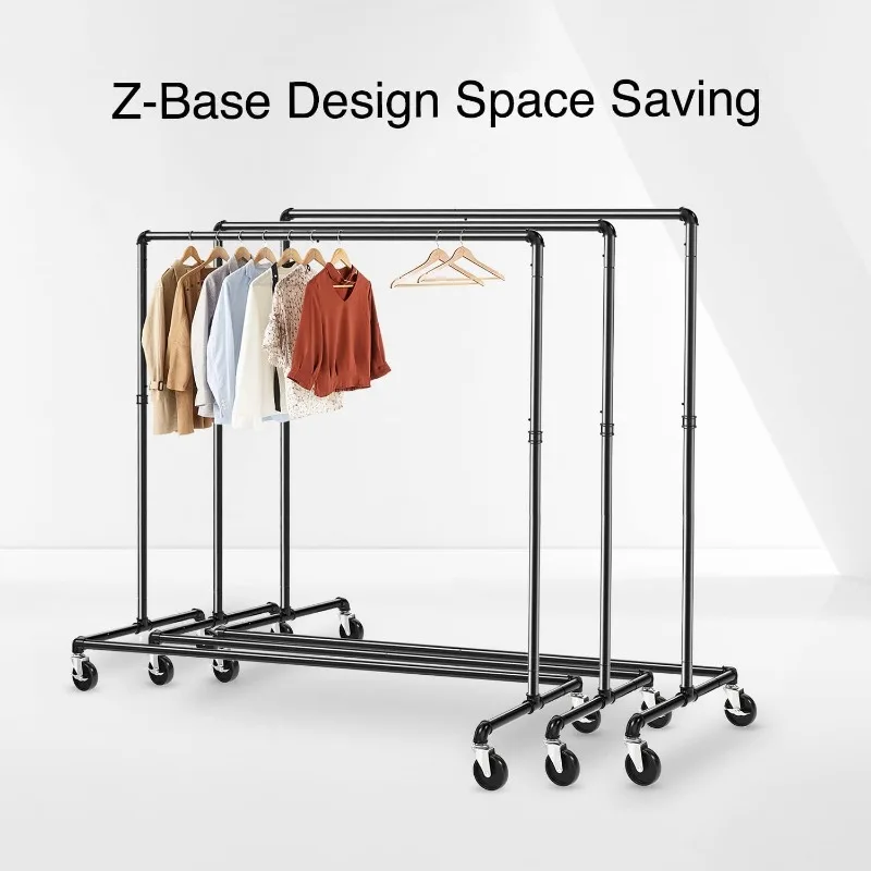 Clothes Rack, Z Base Garment Rack, Industrial Pipe Clothing Rack on Wheels with Brakes, Commercial Grade Heavy Duty Sturdy