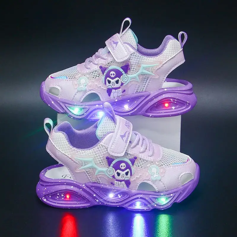 

Sanrio Summer New Kuromi Princess Kids Sandals with Led Light Eva Cartoon Hollow Out Girls Beach Shoes Kindergarten Casual Shoes