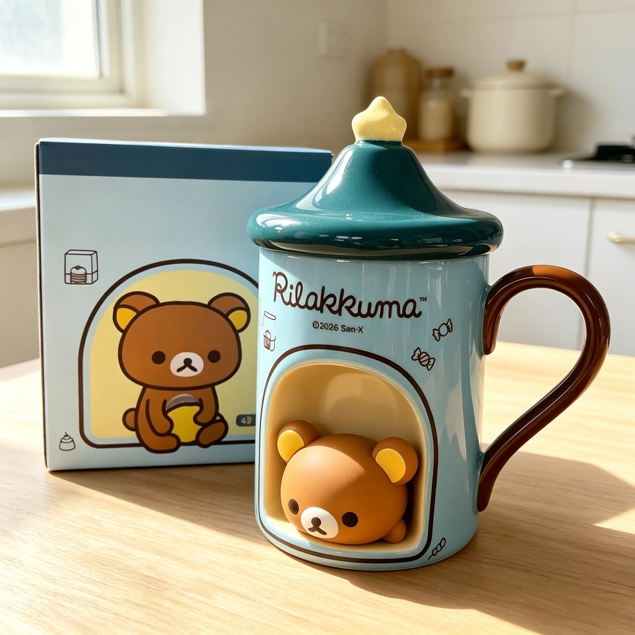 Muntutu Licensed Rilakkuma Landscape Mug Couple Coffee Cup 440ml Household Milk Breakfast Water Cup Cute Desktop Drink Tableware