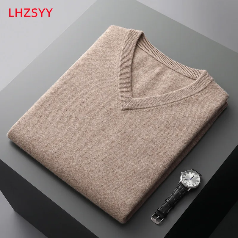 LHZSYY Men\' Cashmere Vest Sleeveless Sweater Spring Autumn V-Neck Vest Middle-Aged Warm Top Pure Wool Knit waistcoat Loose outer