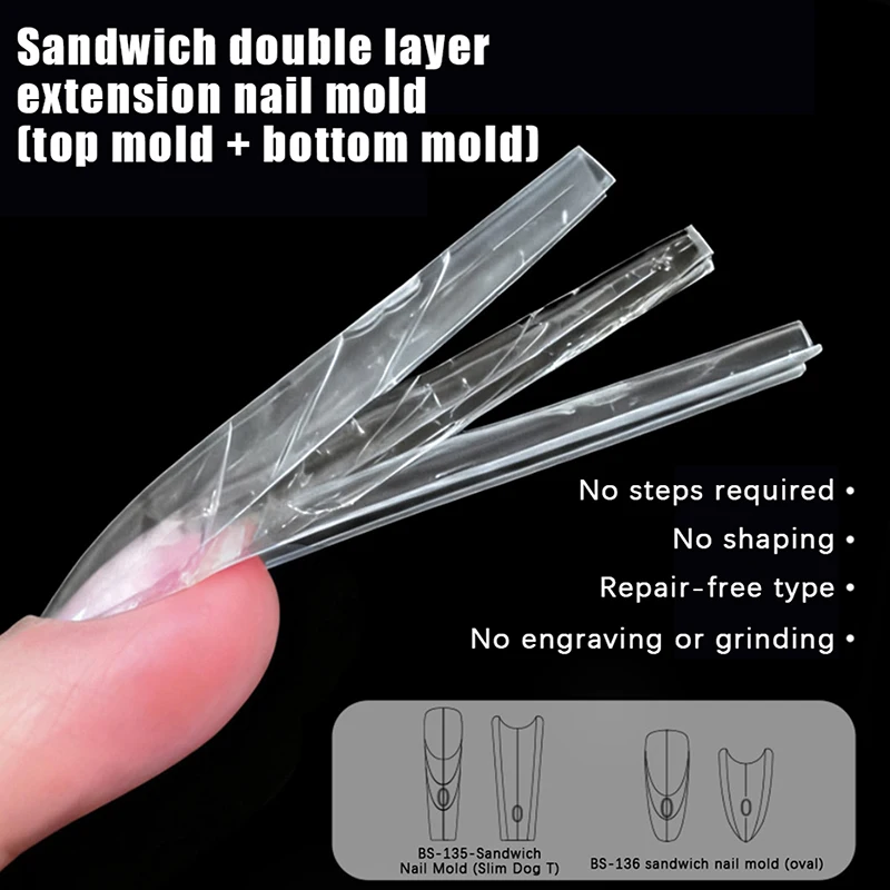 240 stks 15 size Extensions-Dual Vormen Doodskist Amandel Nagel Formulieren Top Mold Sandwich Dual Nail Forms Bottom Mold