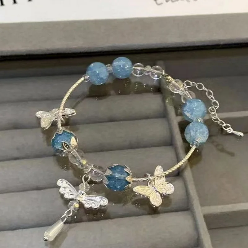 Luxuriöse Lila Glas-Kristall-Perlenarmbänder für Damen Schicke Schmetterling-Quasten-Anhänger Armbänder Trendiger Süßer Partyschmuck – Detail 14