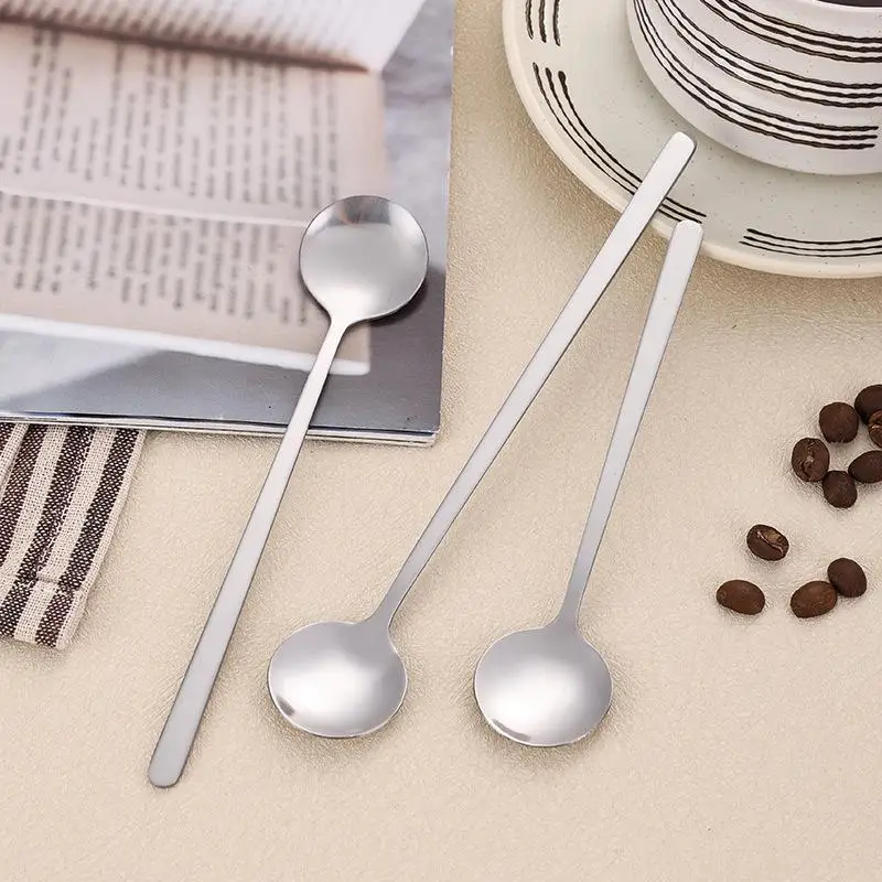4Pcs Long Handle Ice Spoon Coffee Tea Stir Spoon Stainless Steel Gold Cutlery Set Dinnerware Kitchen Dinner Flatware Set