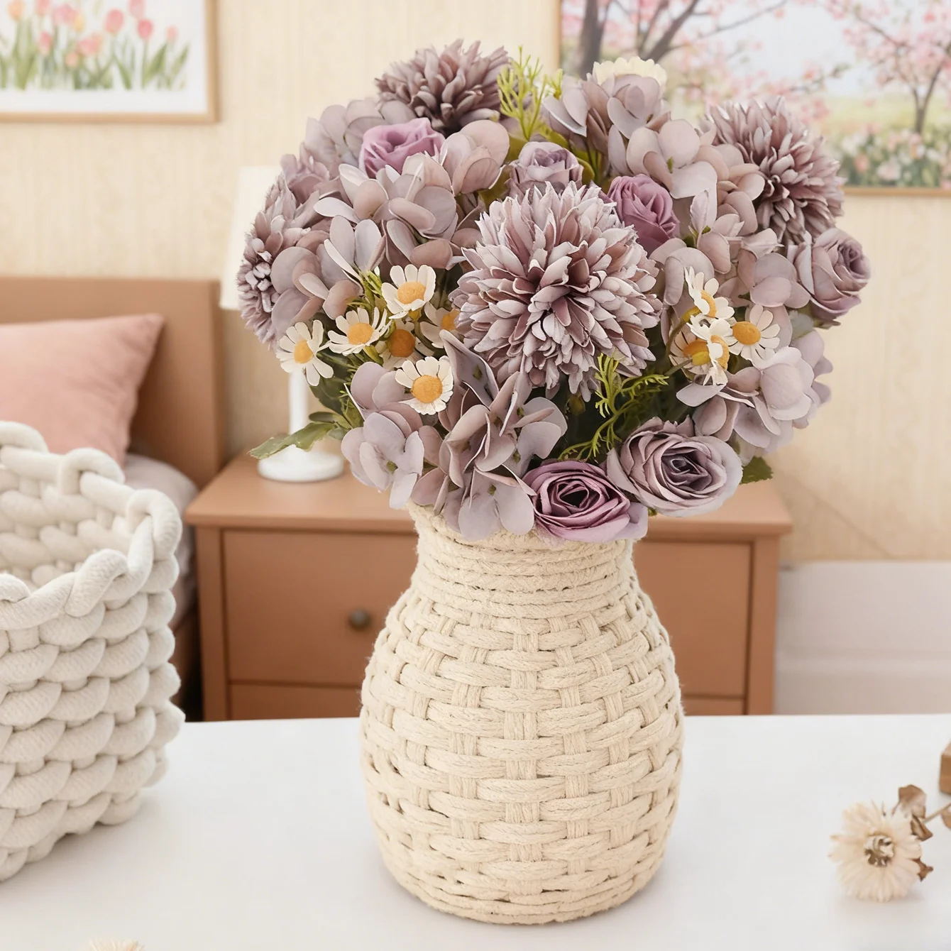 Combinación de flores artificiales de manzanilla, suministros de decoración para el hogar y la oficina, ramo de novia para boda, accesorio de fotografía de alta calidad, regalo