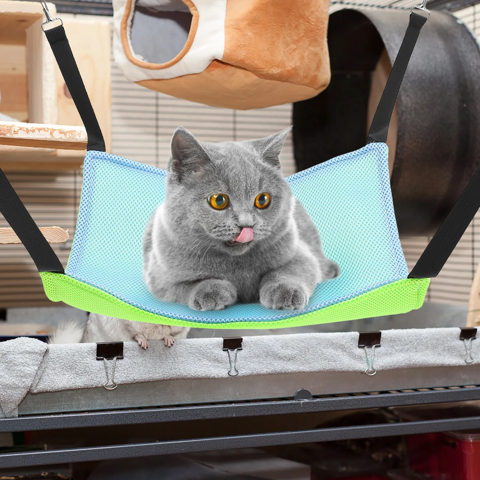 قفص القط أرجوحة سرير عكسي مزدوج الجانب معلقة أرجوحة القط مريحة للتنفس شبكة الحيوانات الأليفة سرير داخلي في الهواء الطلق