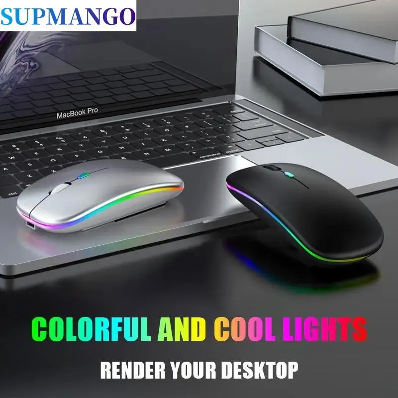 Mouse Wireless Mouse ricaricabili RGB Computer Wireless Mause Mouse da gioco ergonomico retroilluminato a LED per PC portatile