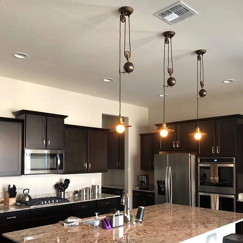 Iron Pulley Retro Edison Bulb Light Chandelier Vintage Loft Antique Adjustable DIY E27 Art Ceiling Pulley Pendant Lamp