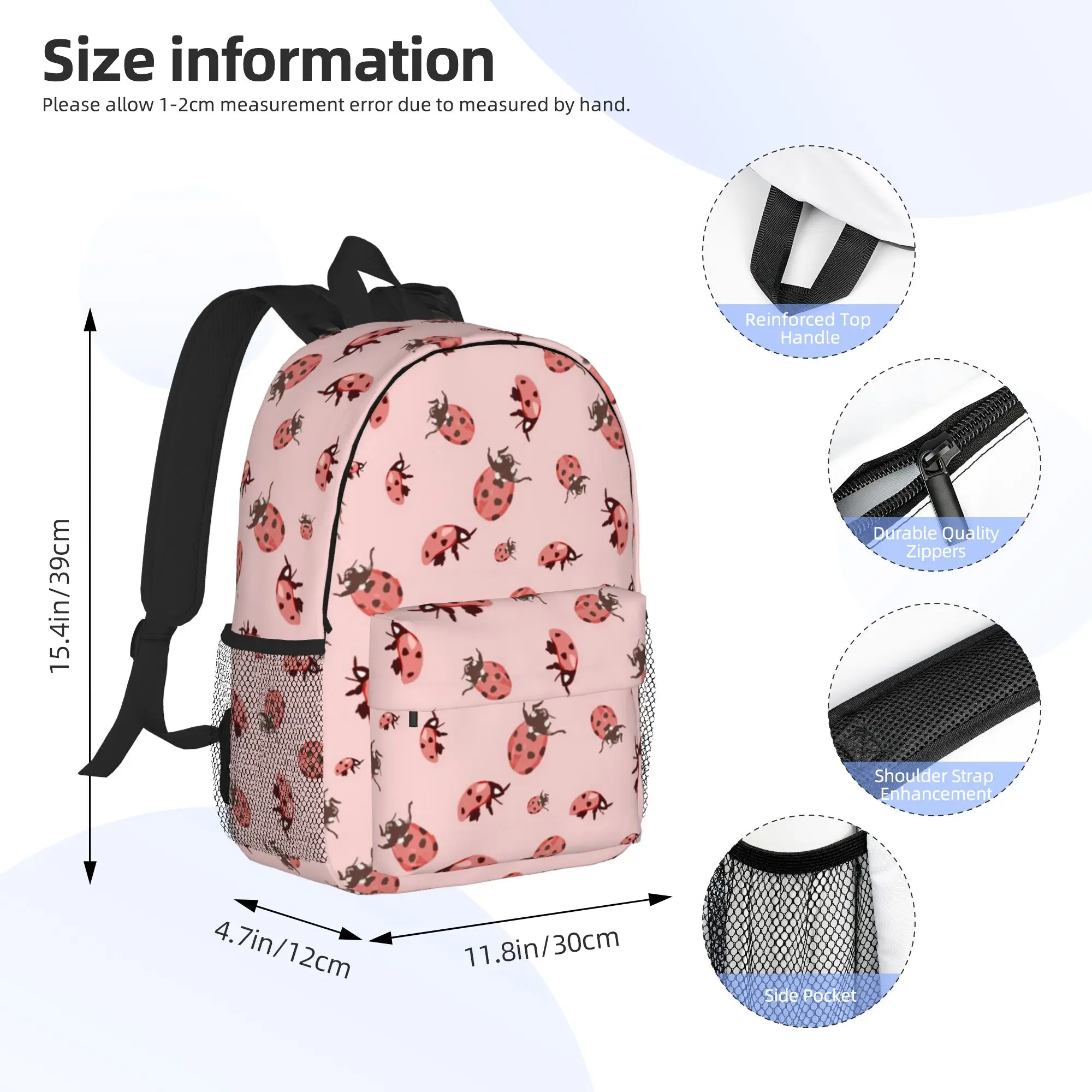 Cute Ladybug Pattern Whimsical Insect Backpack Hot Sale Daypack Boys Girls BookBag Shoulder Bags for Men Women School Bag