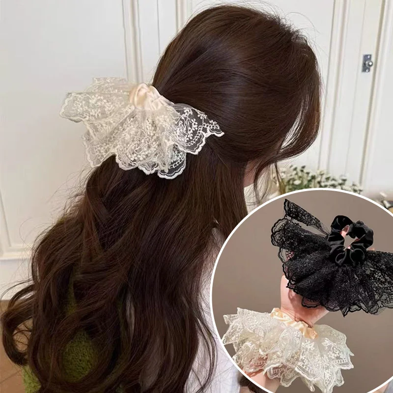 

1Pcs Women Lace French Hair Scrunchies Elastic Hair Bands Ponytail Holder Headbands Hair Rope Rubber Band Hair Accessories