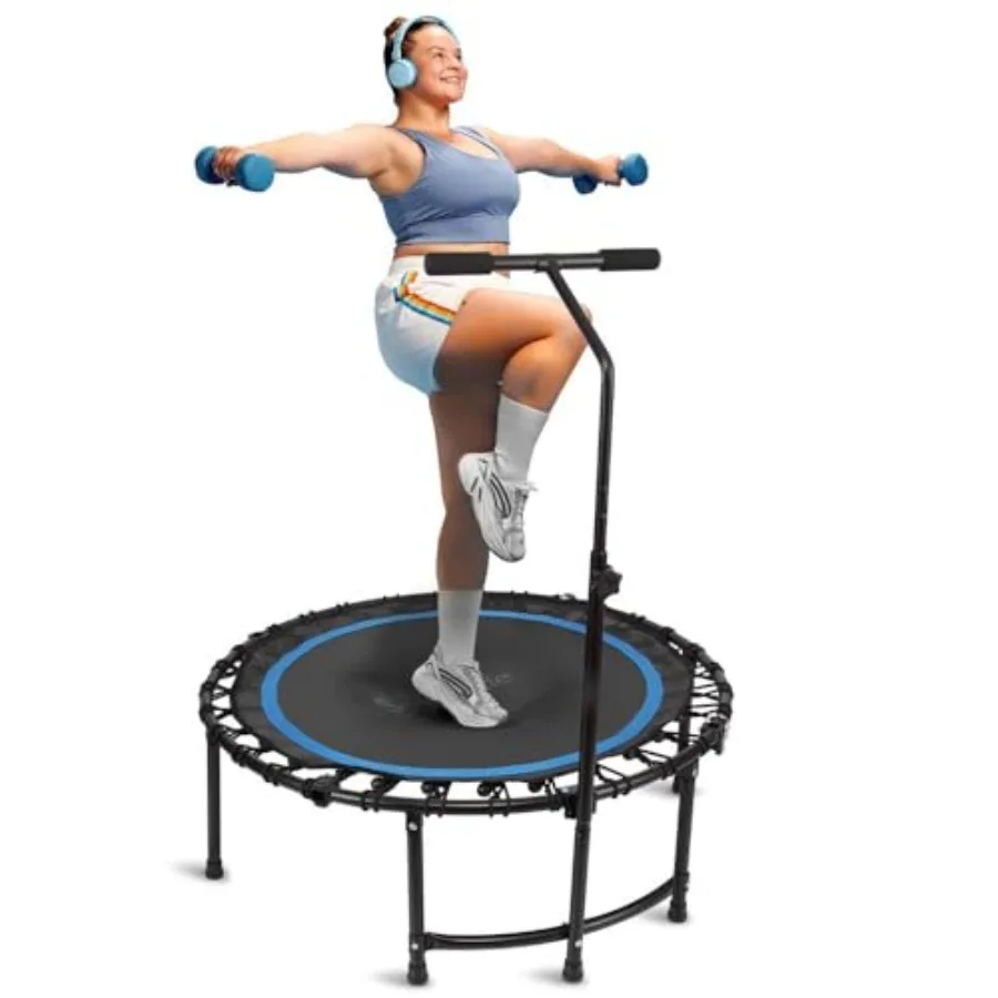 

40in Mini Trampoline for Adults - 450/550LBS Fitness Trampoline with Reinforced Springs Adjustable Safety Handle - Stable Quie